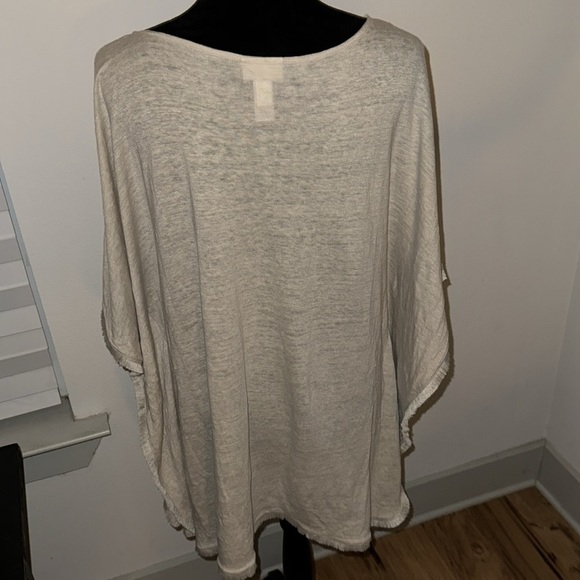 J. Jill natural 100% Linen short sleeve relaxed poncho style fringed top Sz XL - Picture 4 of 8